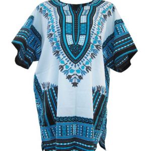 White and Light Blue Traditional Dashiki Unisex.